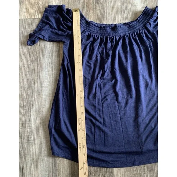 Lilly Pulitzer Almeria Navy Blue Smocked Off Shoulder Blouse Top Women’s Small - Picture 7 of 8